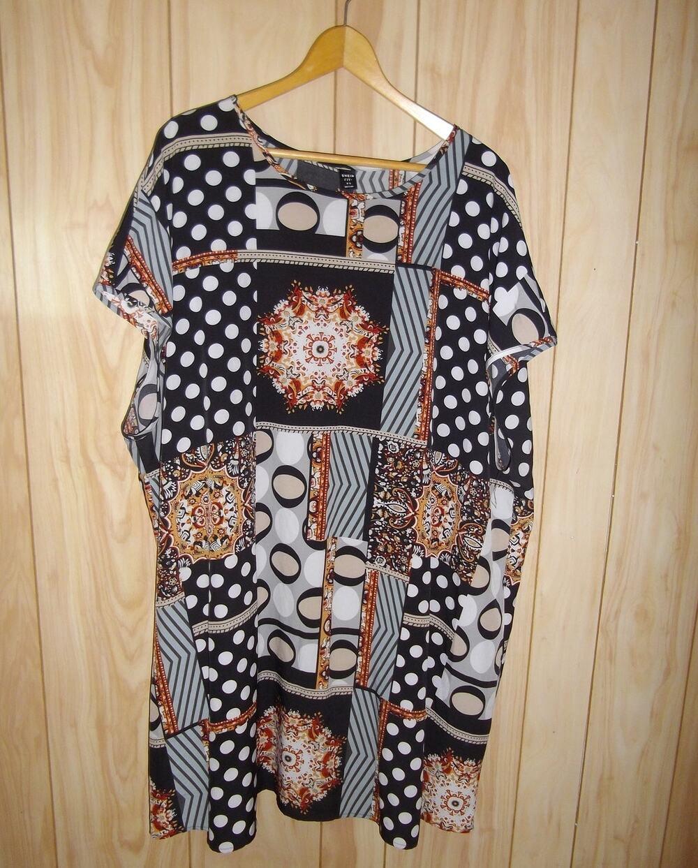 Shein Curve Boho Patchwork Relaxed Batwing Sleeve Shift Tunic Dress 22